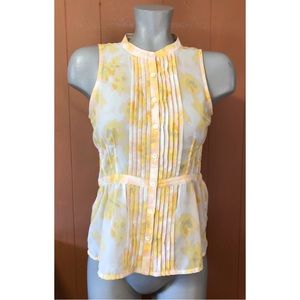 Frenchi Floral Printed Sheer Button Down Top S Small